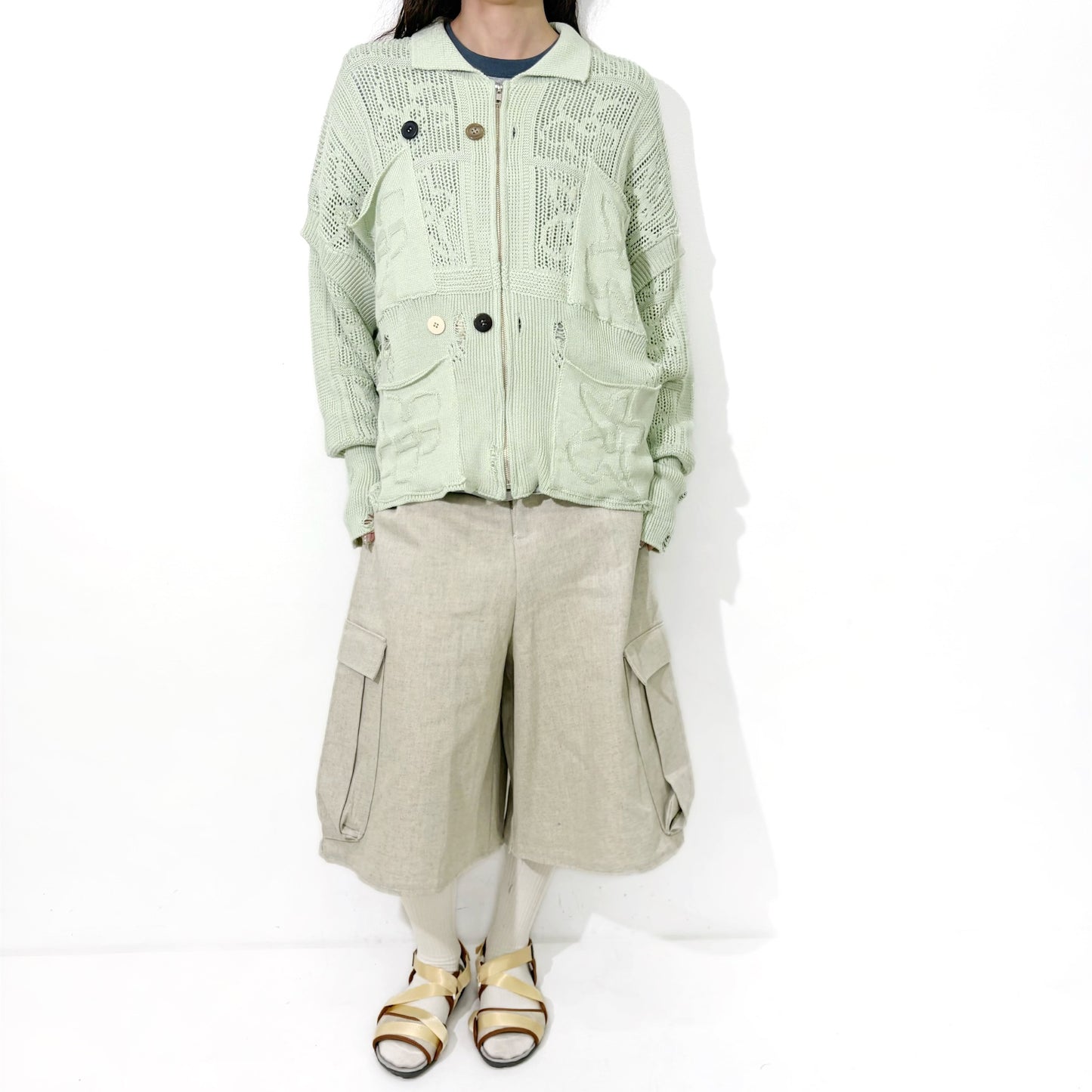 SHINING LACE "PUZZLE-UP" ZIP KNIT / GREEN / ジップアップニット