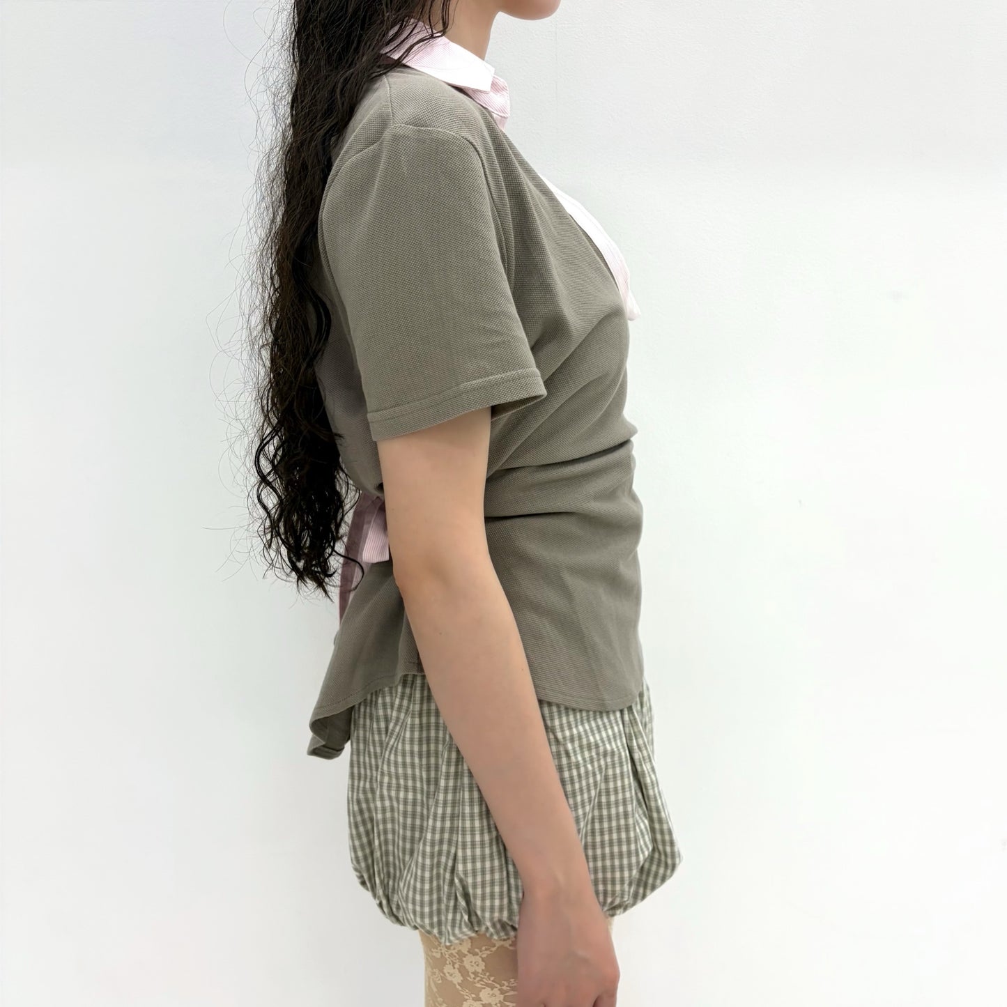 [fa.er.ie] ribbon tie half pk shirt / mocha / リボンタイVネックトップ