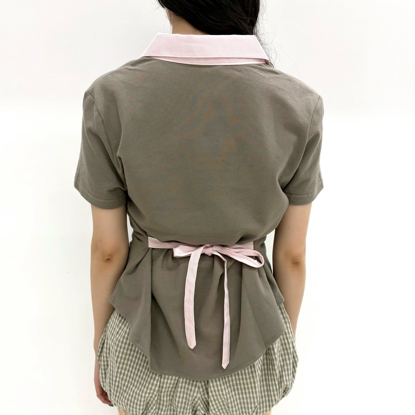 [fa.er.ie] ribbon tie half pk shirt / mocha / リボンタイVネックトップ