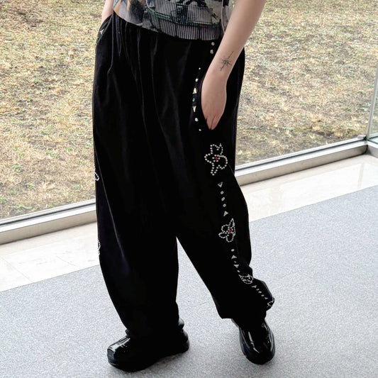 EMBELLISHED FLORAL JOGGERS / BLACK / スタッズスウェットパンツ