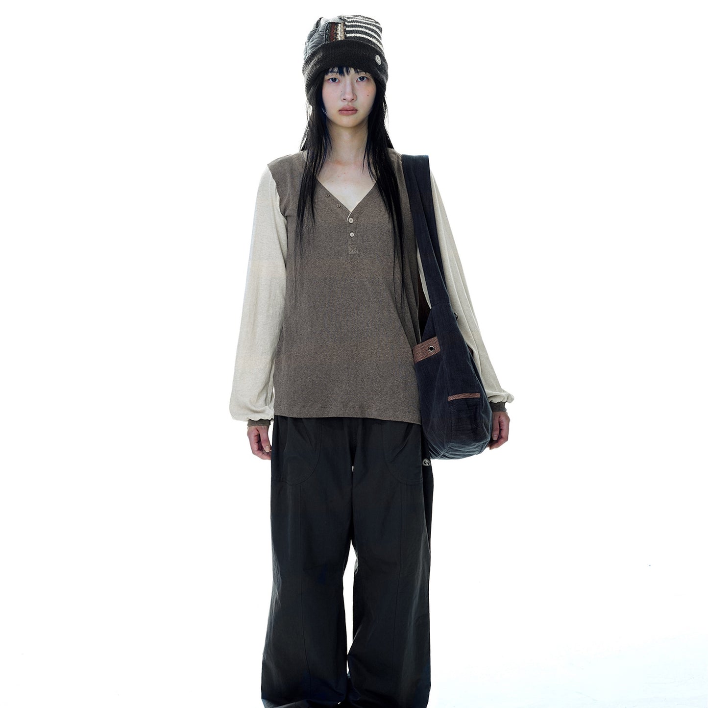 PATCHWORK BEANIE / BROWN / パッチワークビーニー