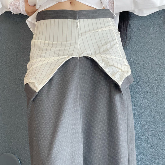 Sonia skirt / gray stripes × white stripes / フラップスカート