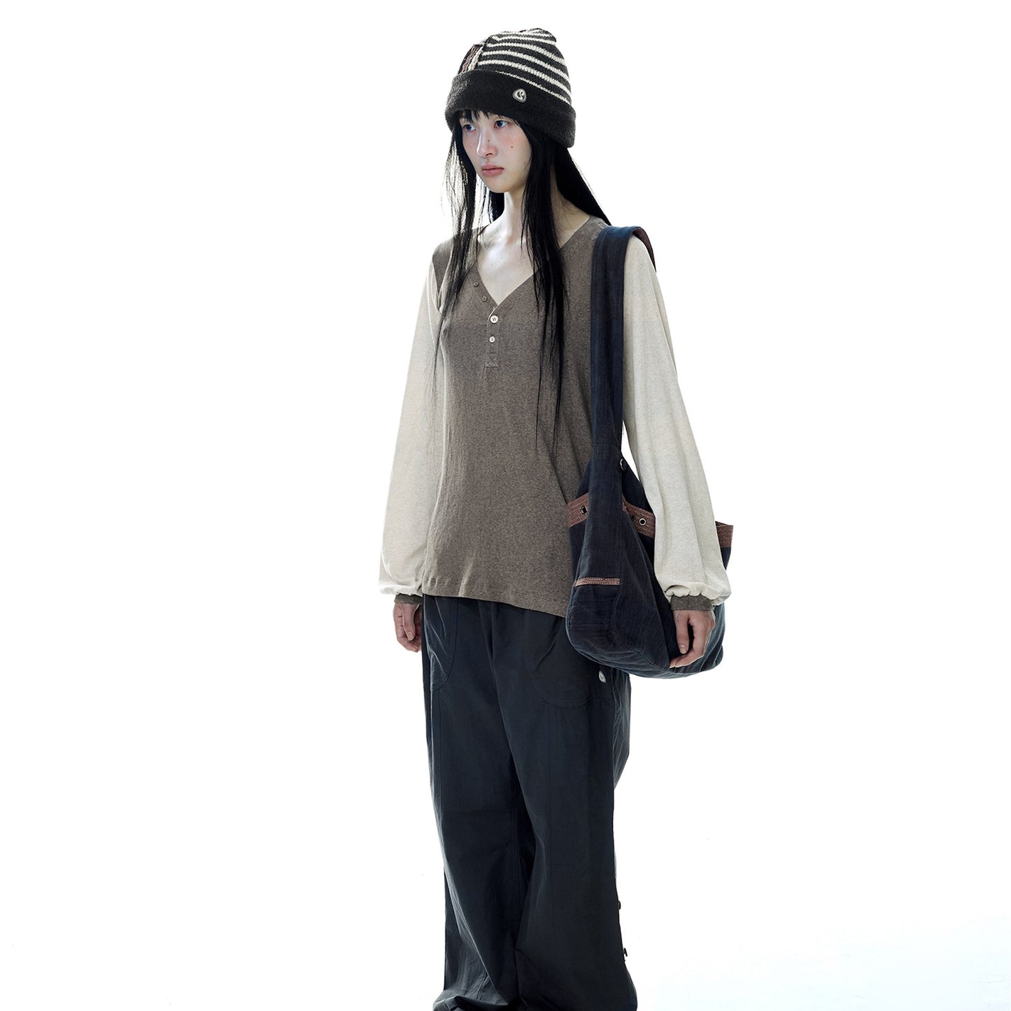 PATCHWORK BEANIE / BROWN / パッチワークビーニー