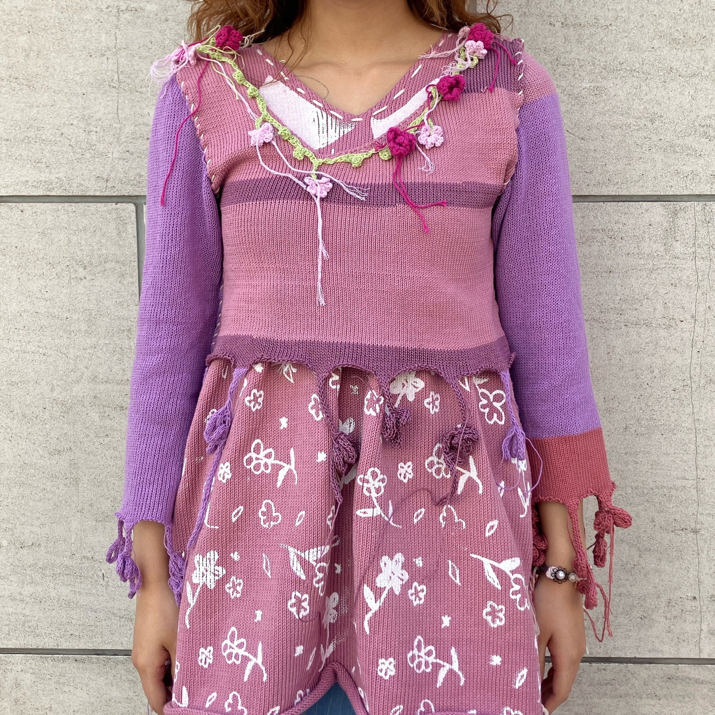Flower knit jumper / Purple / フラワーニットトップ