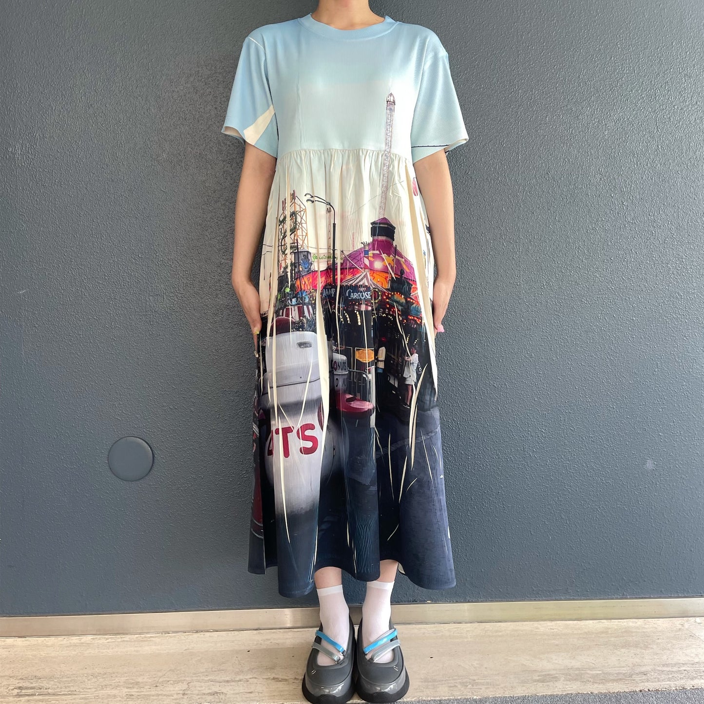 【SHEEP LIMITED】DIRECT PRINT RIB ONE-PIECE / AMUSEMENT PARK / ダイレクトプリントリブワンピース