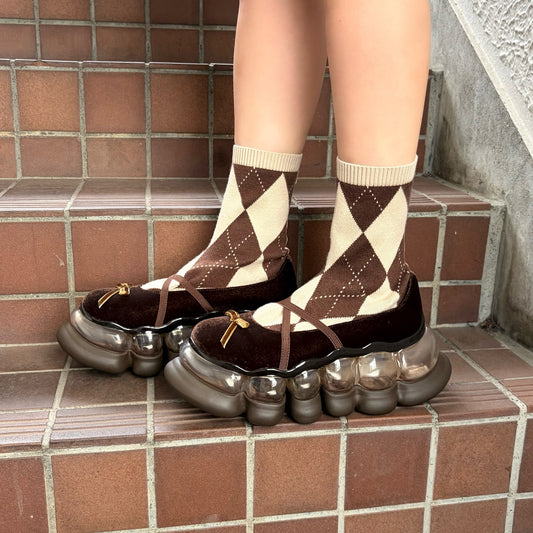 JEWELRY ARK ARGYLE BALLERINA / BROWN / ソックスバレエシューズ