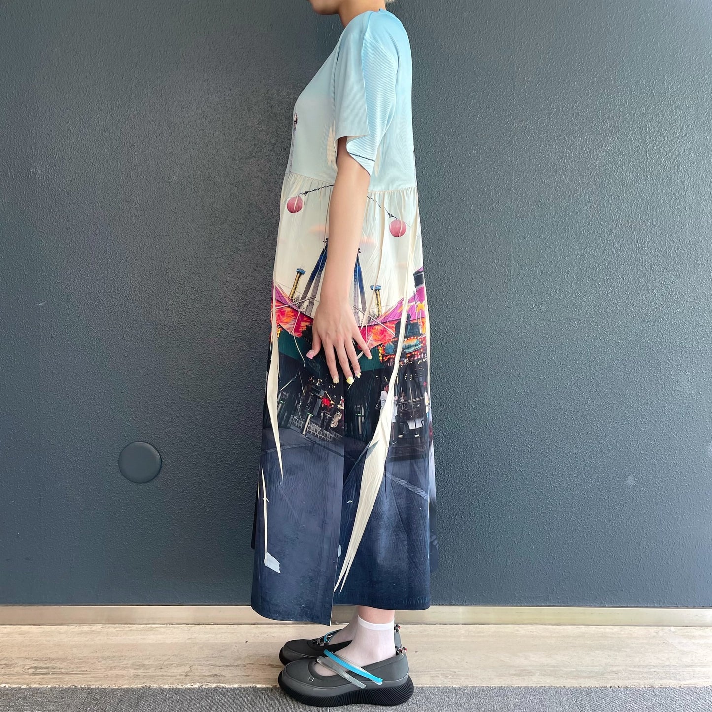 【SHEEP LIMITED】DIRECT PRINT RIB ONE-PIECE / AMUSEMENT PARK / ダイレクトプリントリブワンピース