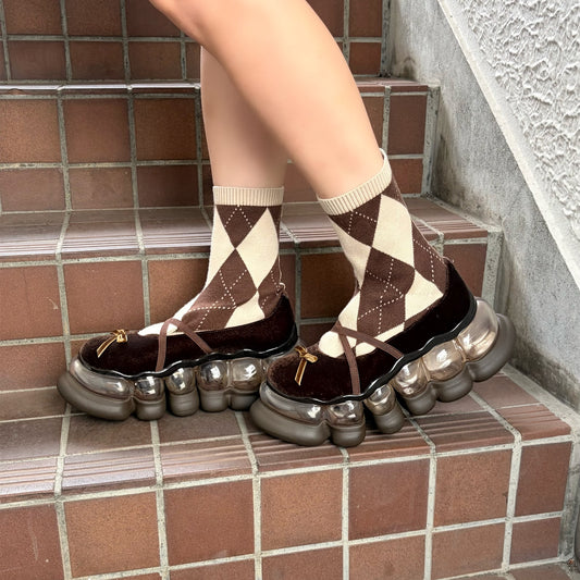 JEWELRY ARK ARGYLE BALLERINA / BROWN / ソックスバレエシューズ