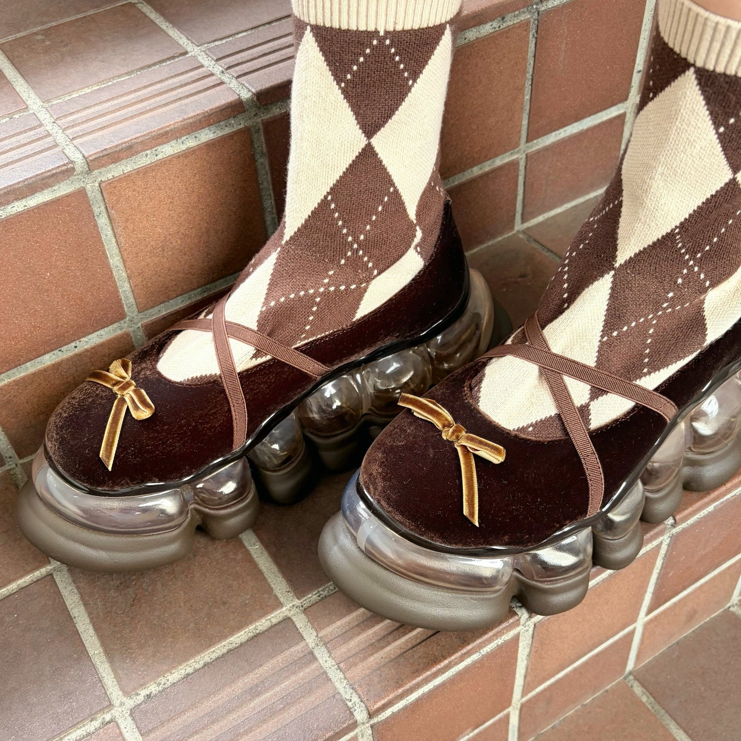 JEWELRY ARK ARGYLE BALLERINA / BROWN / ソックスバレエシューズ
