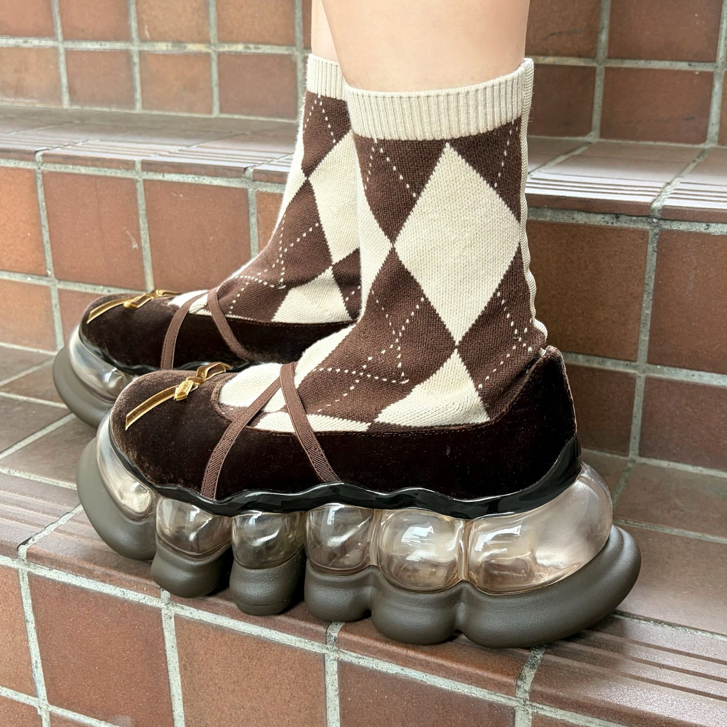 JEWELRY ARK ARGYLE BALLERINA / BROWN / ソックスバレエシューズ