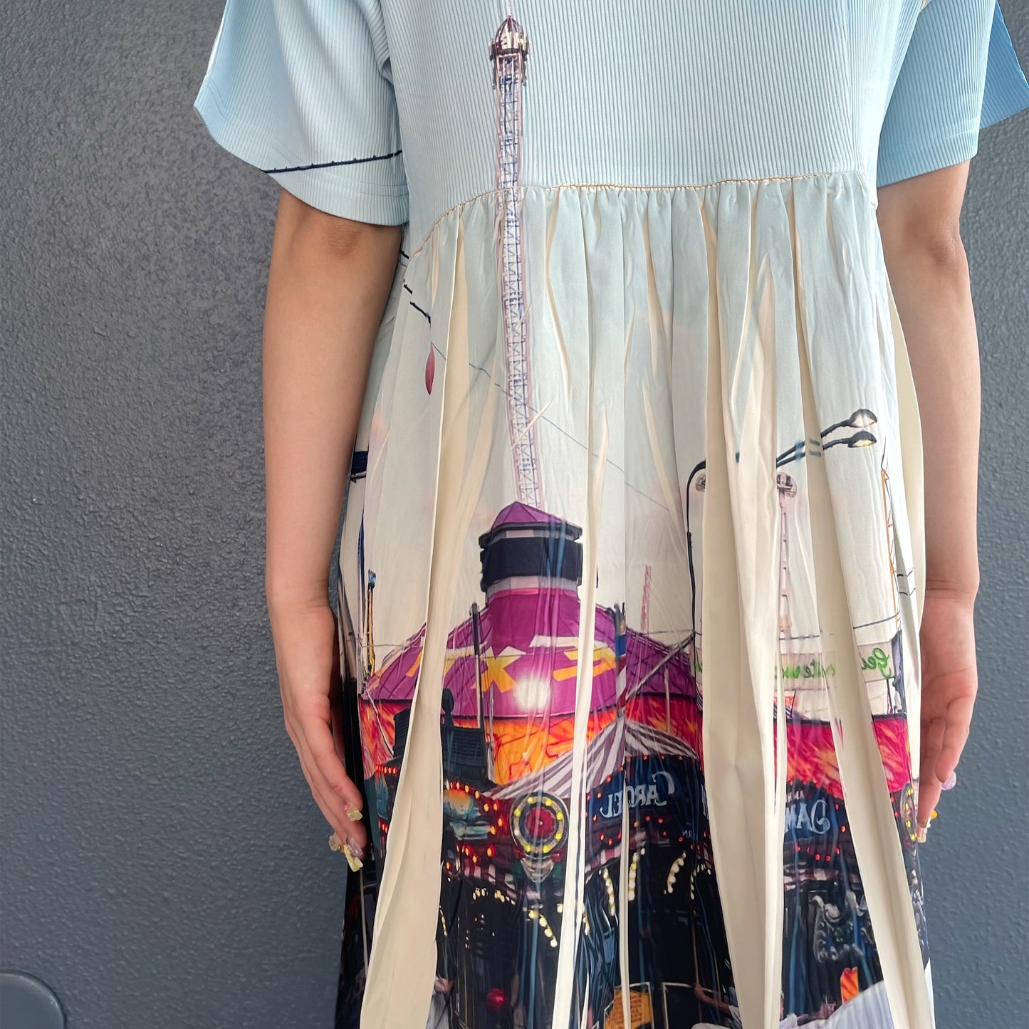 【SHEEP LIMITED】DIRECT PRINT RIB ONE-PIECE / AMUSEMENT PARK / ダイレクトプリントリブワンピース