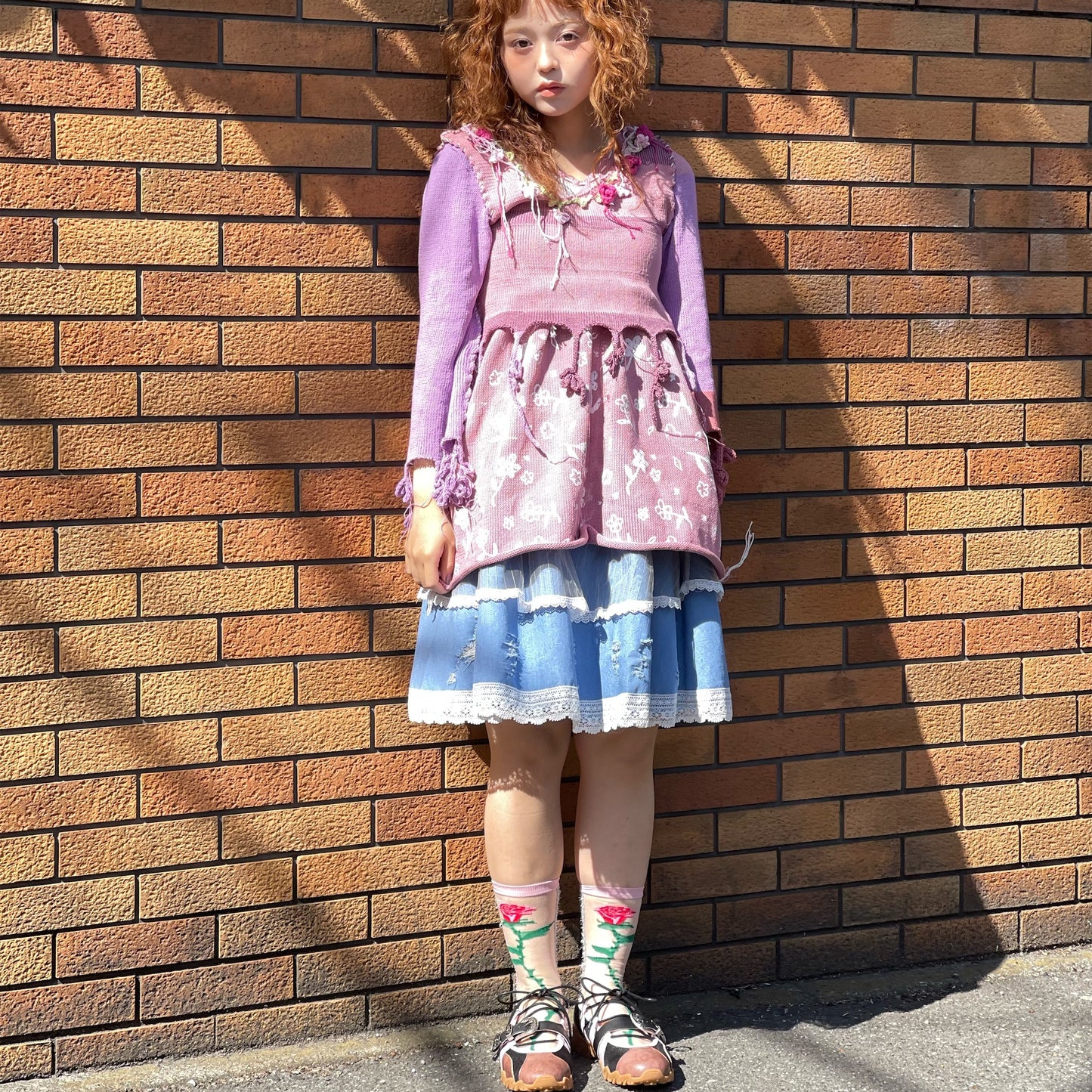 Flower knit jumper / Purple / フラワーニットトップ