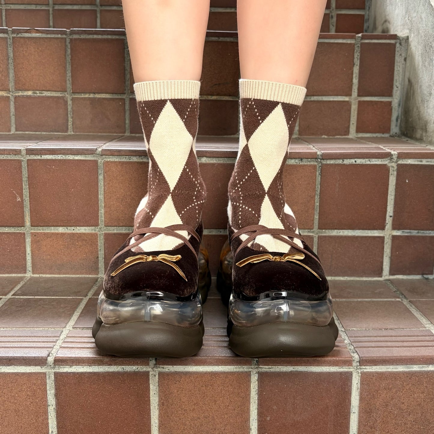 JEWELRY ARK ARGYLE BALLERINA / BROWN / ソックスバレエシューズ