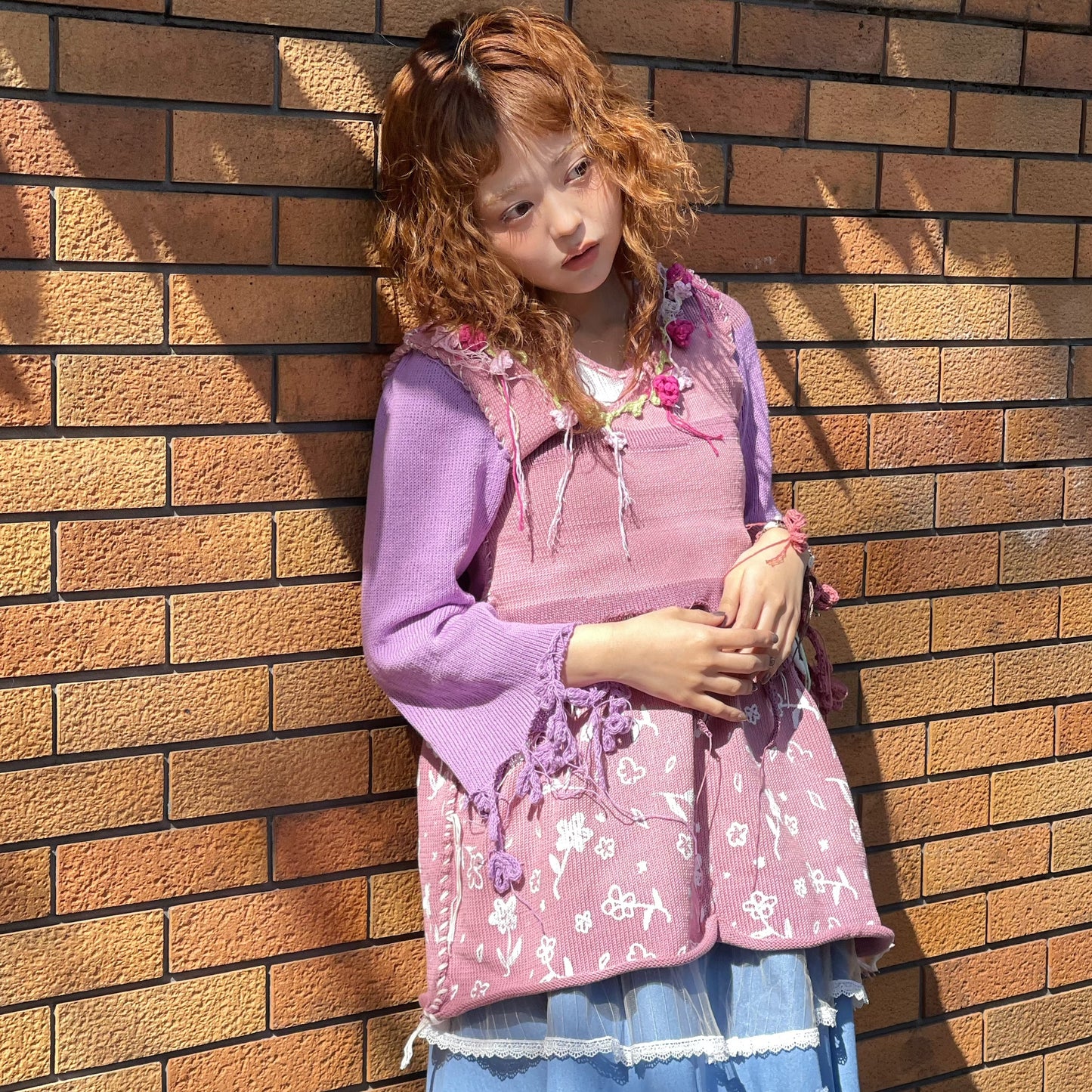 Flower knit jumper / Purple / フラワーニットトップ