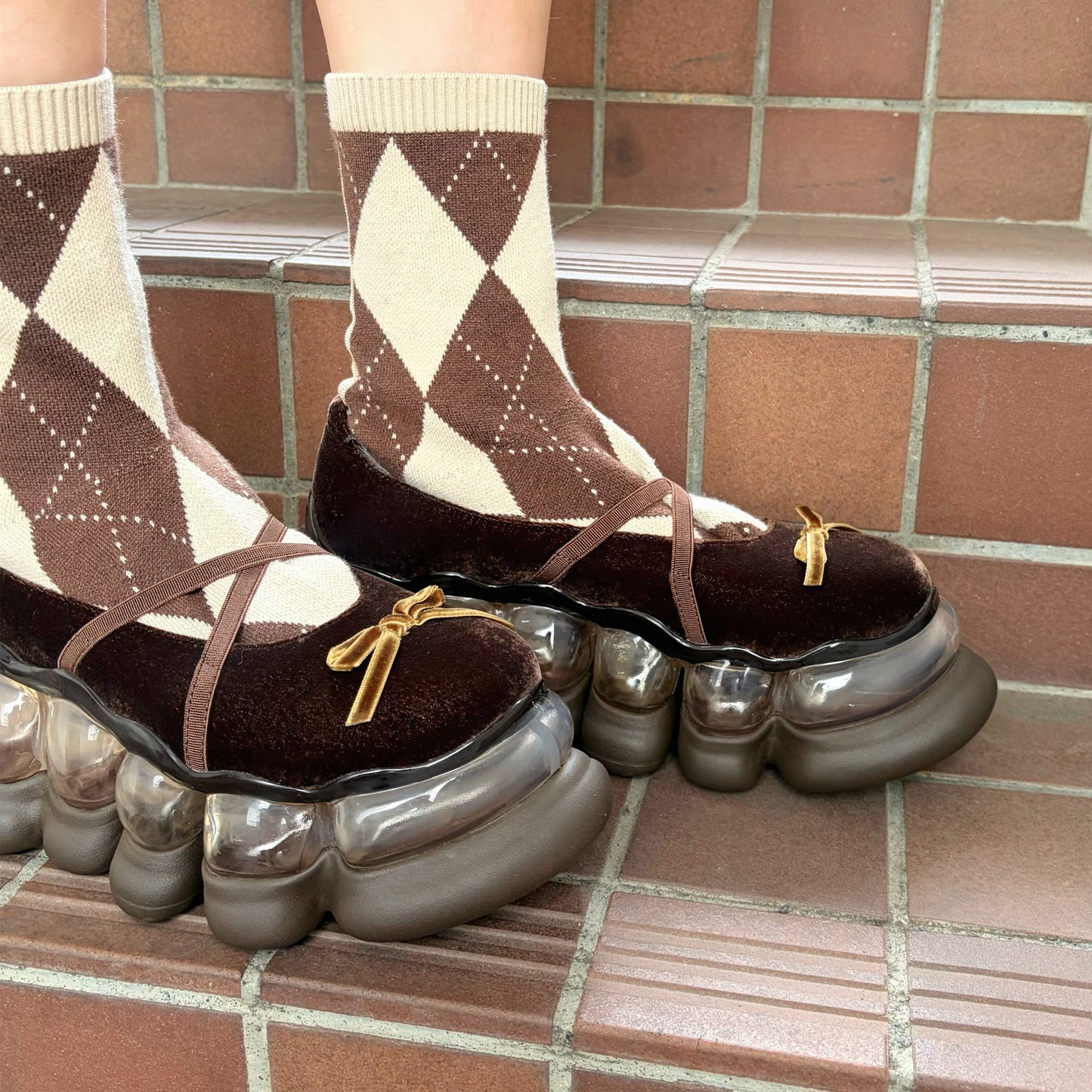 JEWELRY ARK ARGYLE BALLERINA / BROWN / ソックスバレエシューズ