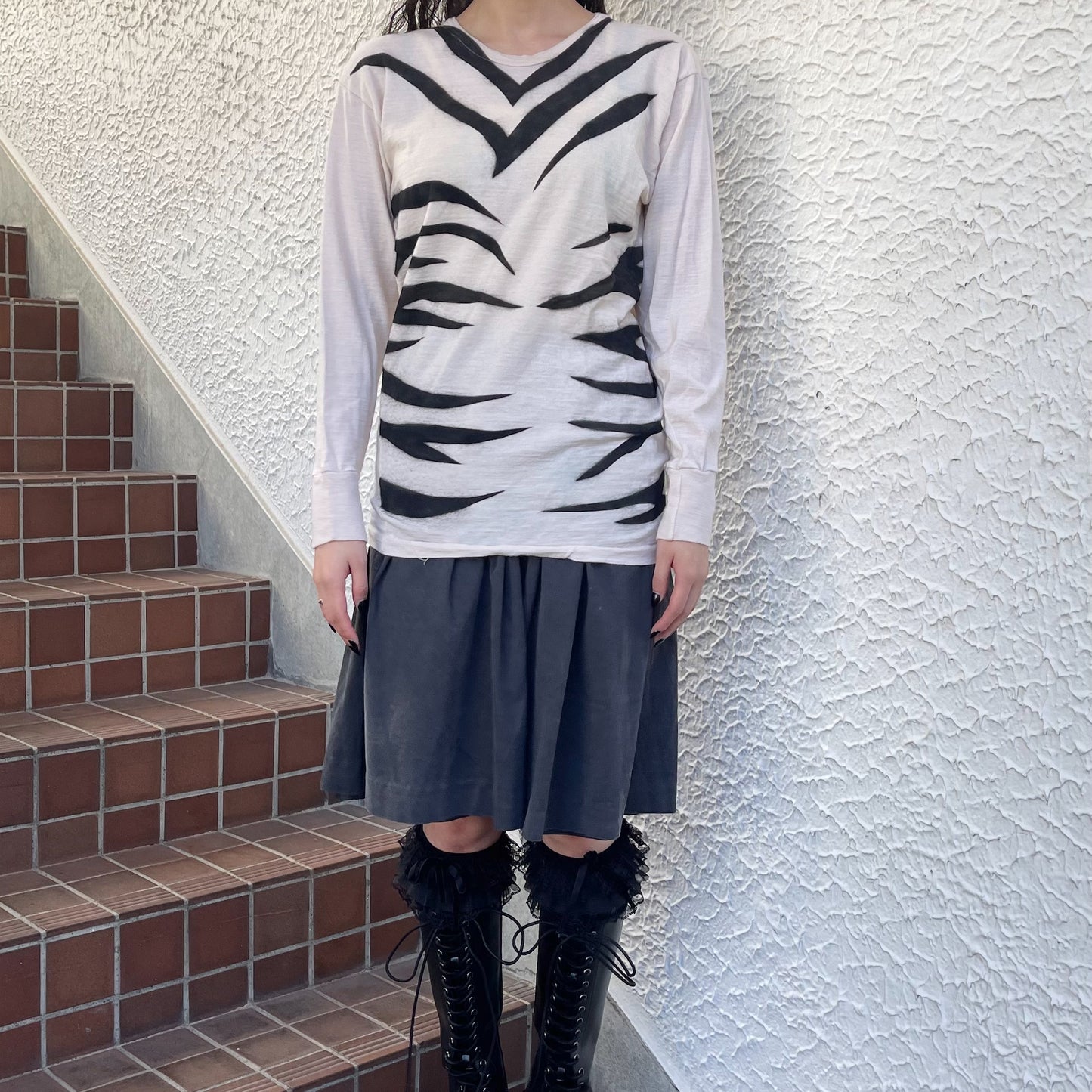 White zebra long sleeve thermal / エアブラシTシャツ
