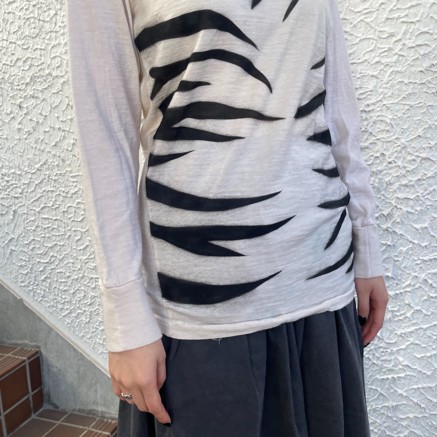 White zebra long sleeve thermal / エアブラシTシャツ