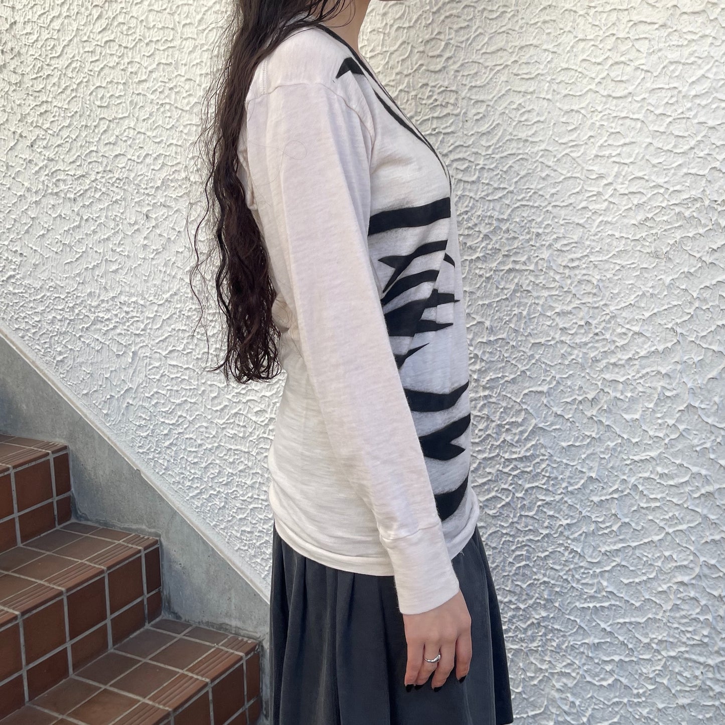 White zebra long sleeve thermal / エアブラシTシャツ