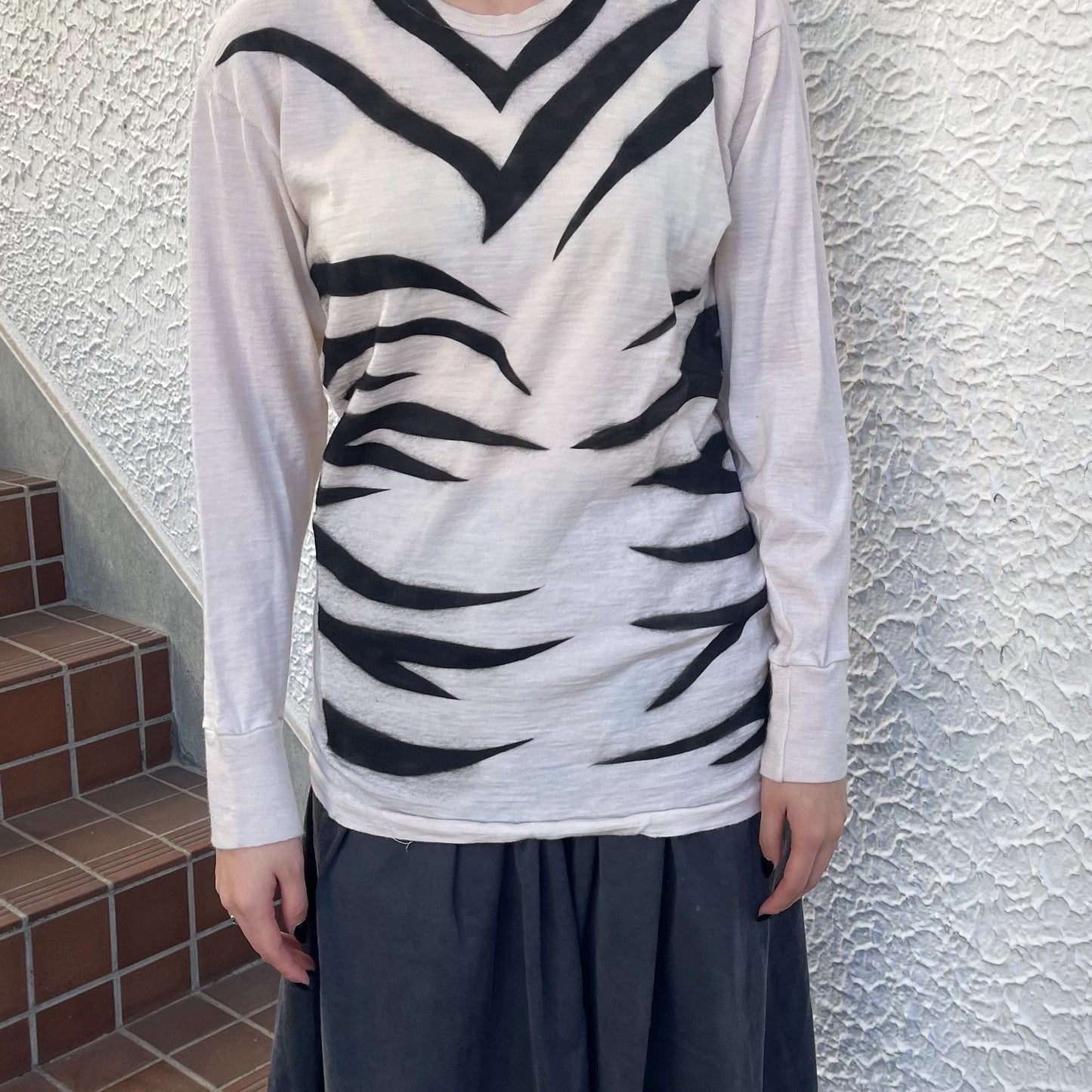 White zebra long sleeve thermal / エアブラシTシャツ