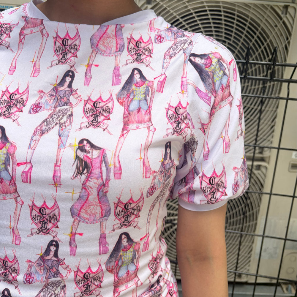 Puff slv tshirt / white / プリントTシャツ