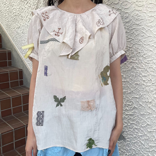 【trust teji 】Short sleeve tunic Saten+ / Cream / ショートスリーブチュニック