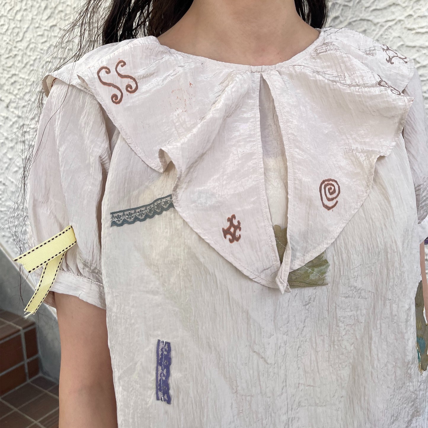 【trust teji 】Short sleeve tunic Saten+ / Cream / ショートスリーブチュニック