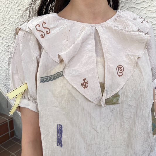 【trust teji 】Short sleeve tunic Saten+ / Cream / ショートスリーブチュニック