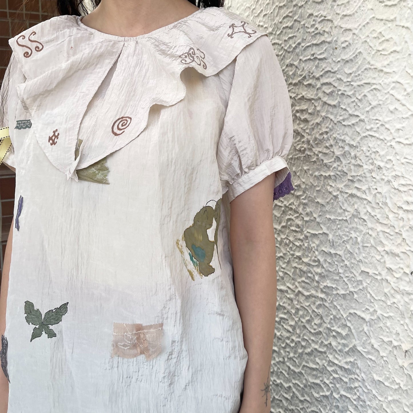 【trust teji 】Short sleeve tunic Saten+ / Cream / ショートスリーブチュニック
