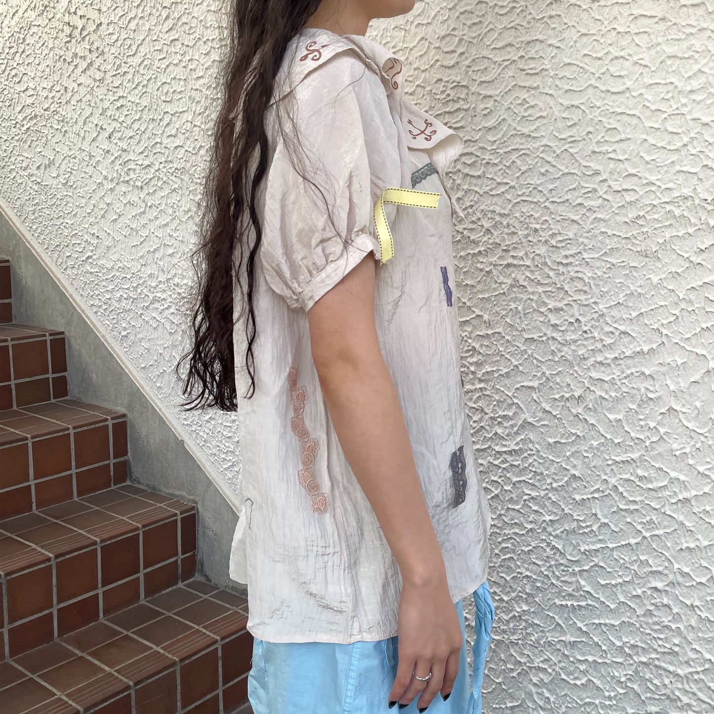 【trust teji 】Short sleeve tunic Saten+ / Cream / ショートスリーブチュニック