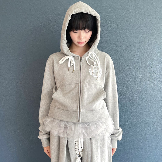 [fa.er.ie] eyelet corset hood zip-up / melange grey / コルセットフードジップアップ
