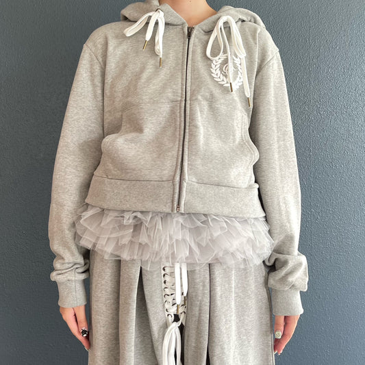 [fa.er.ie] eyelet corset hood zip-up / melange grey / コルセットフードジップアップ