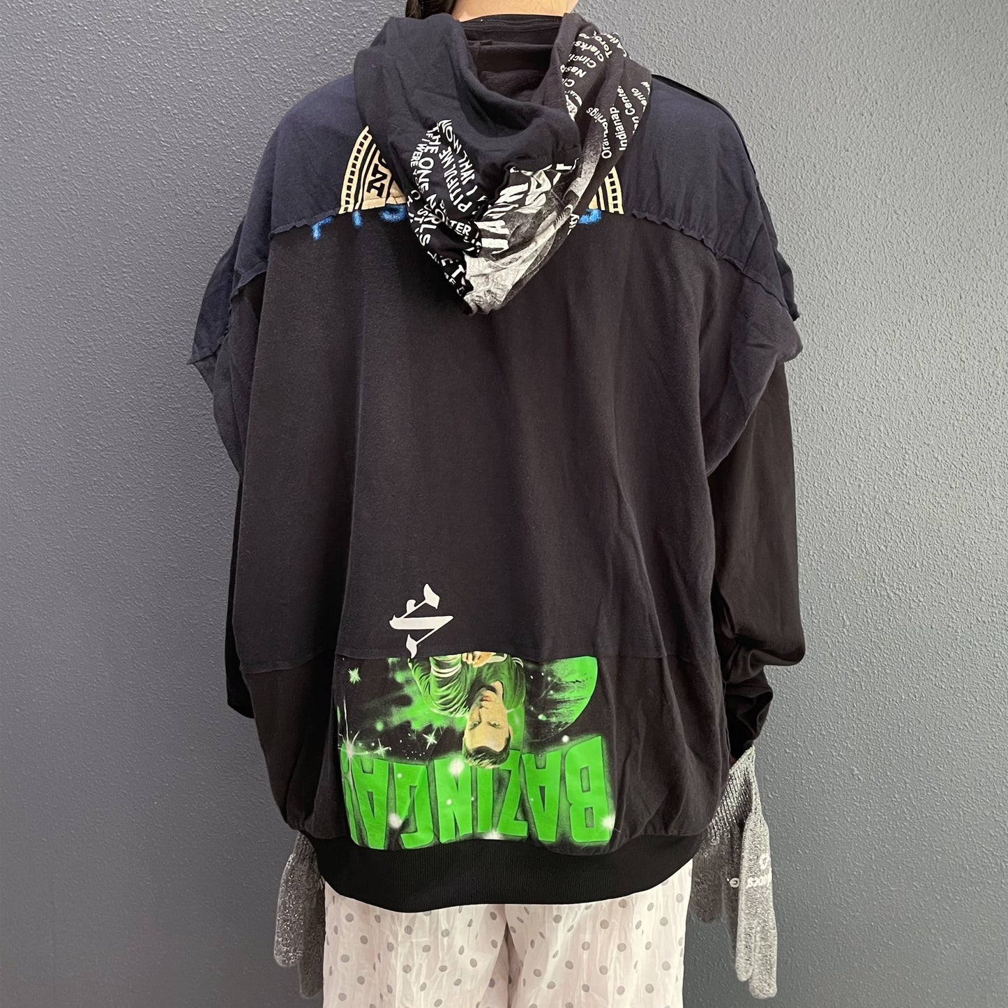 REMODEL/LAYER/VINTAGE TEE / BLACK / 手袋付きリメイクTシャツ