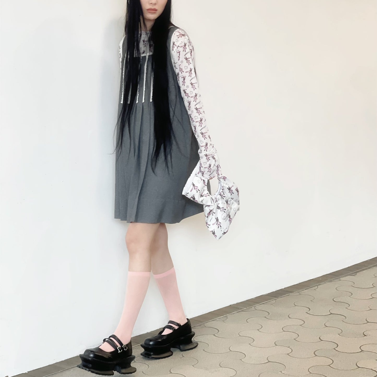 Pleats sleeveless dress / Gray / プリーツレースドレス