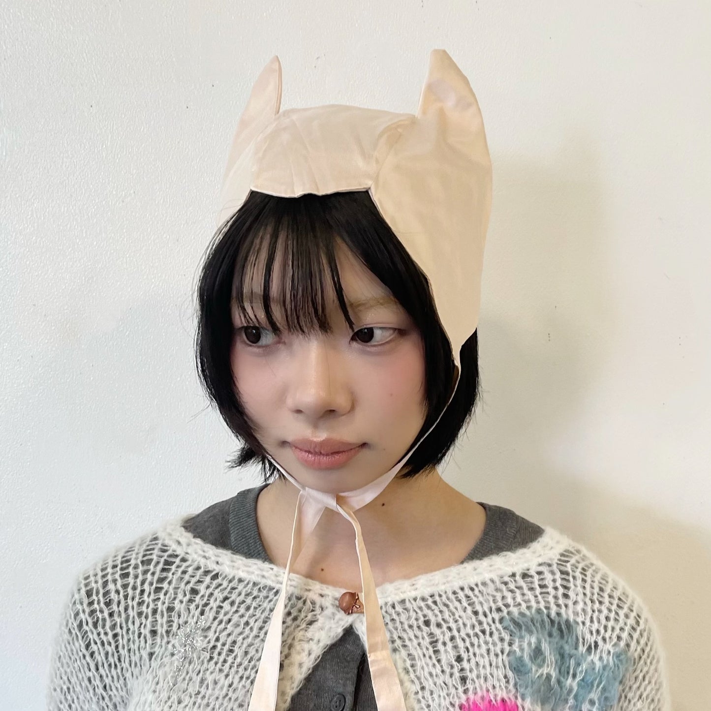 KITTY CAT BONNET WITH LONG BOW / NUDE / キティーキャットハット
