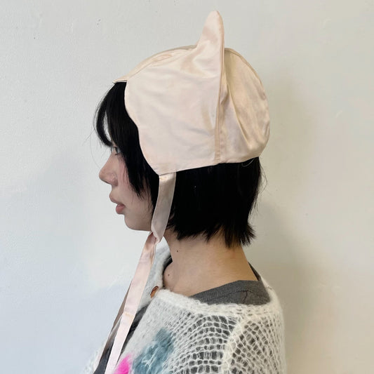 KITTY CAT BONNET WITH LONG BOW / NUDE / キティーキャットハット