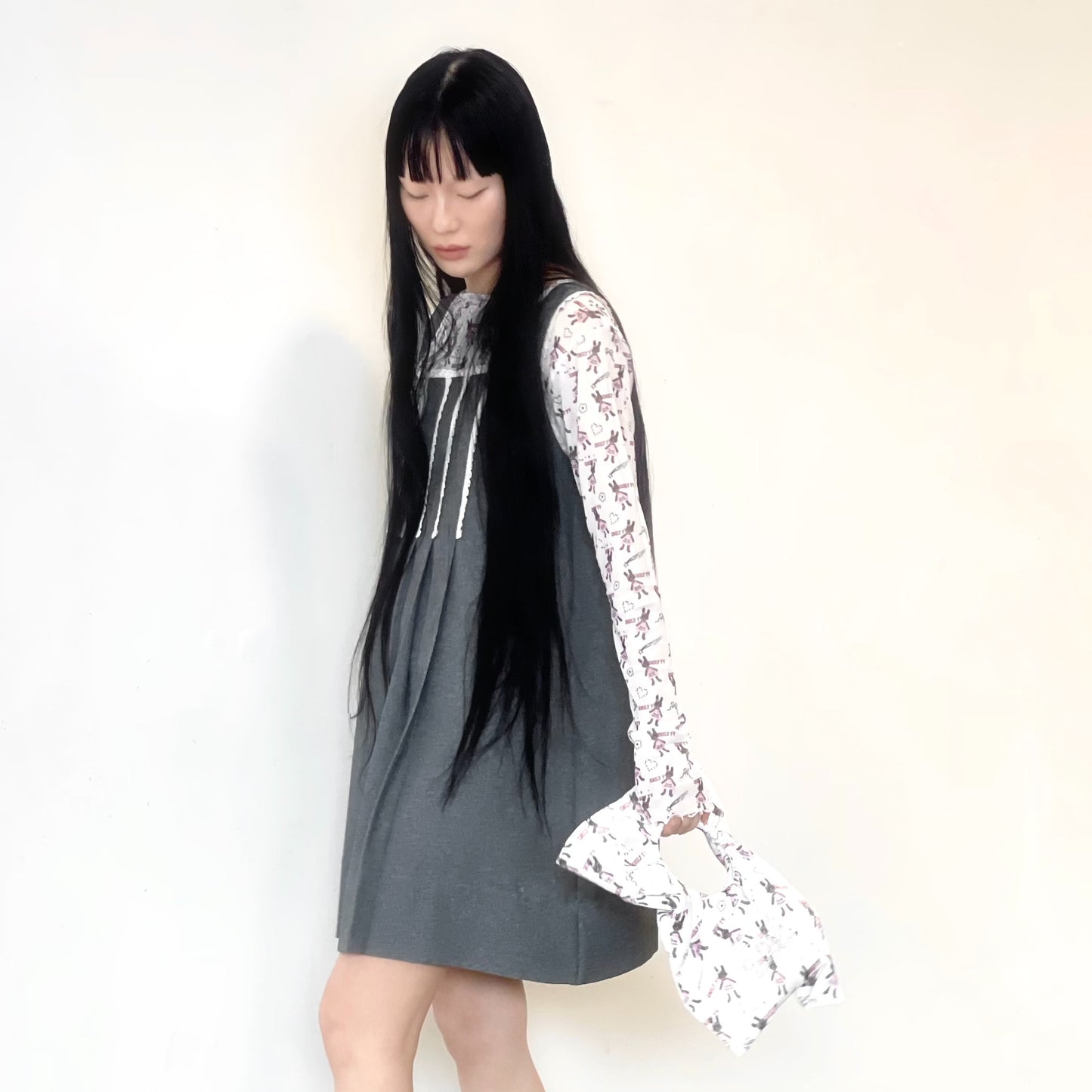 Pleats sleeveless dress / Gray / プリーツレースドレス