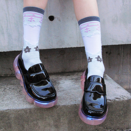 【SHEEP Limited】JEWELRY LOAFER / BLACK ENAMEL x PINK AURORA / groundsローファー
