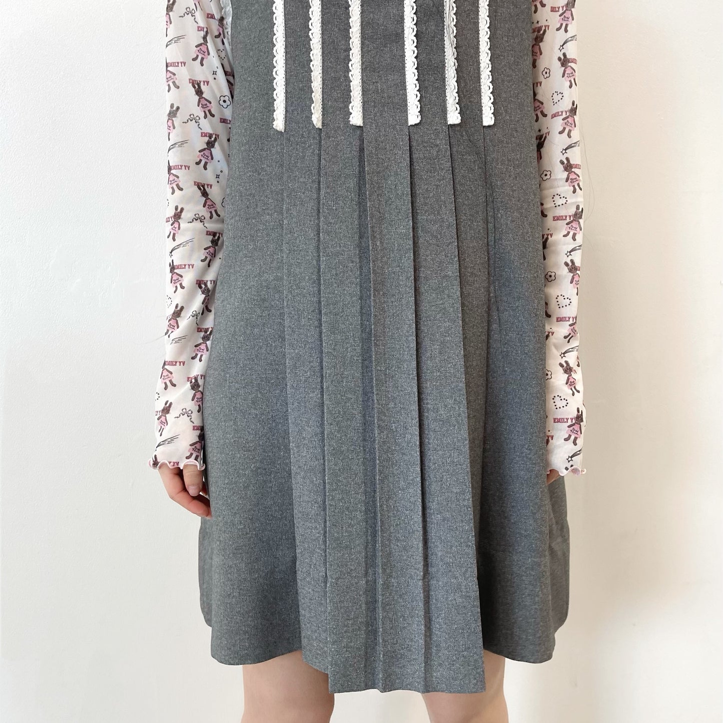 Pleats sleeveless dress / Gray / プリーツレースドレス