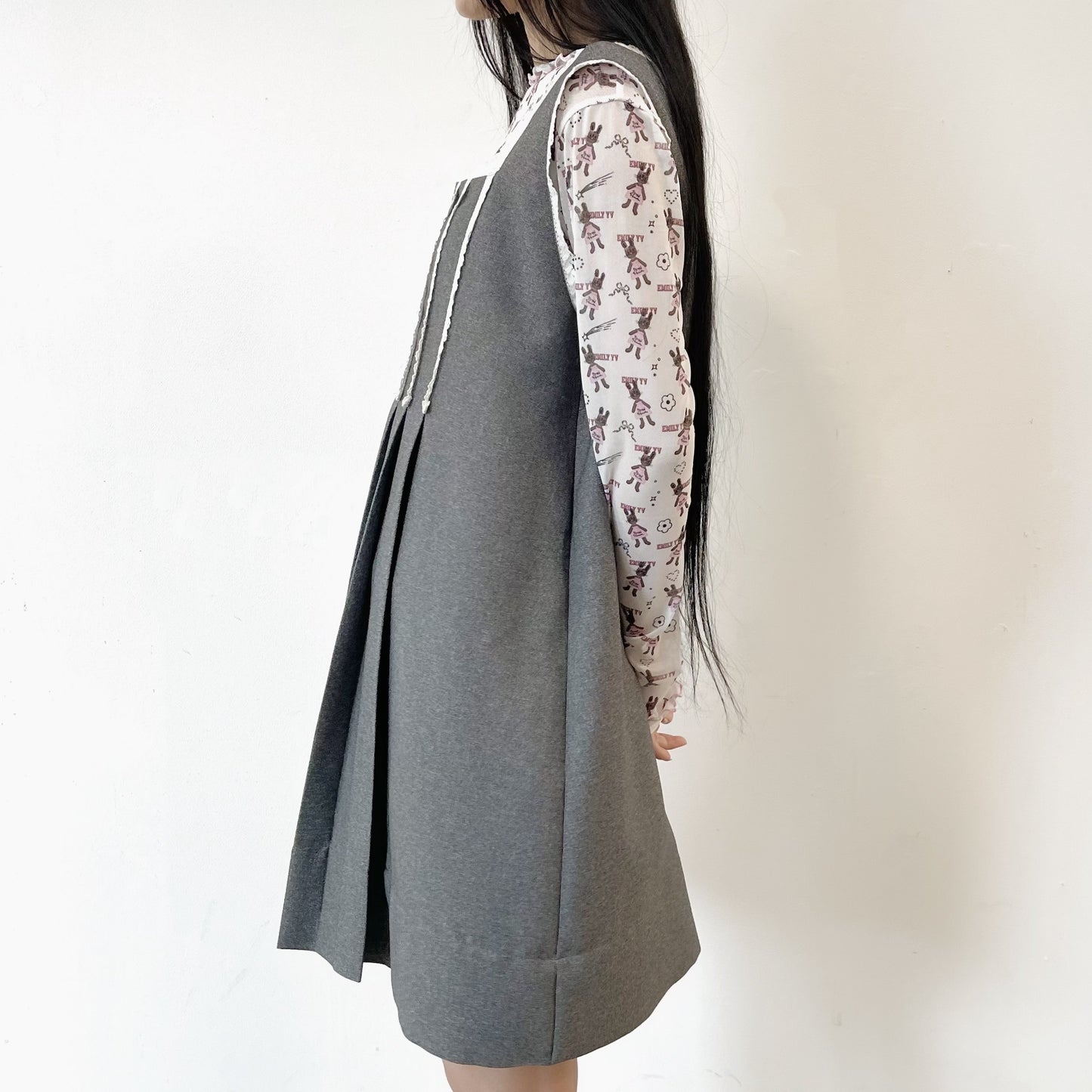 Pleats sleeveless dress / Gray / プリーツレースドレス