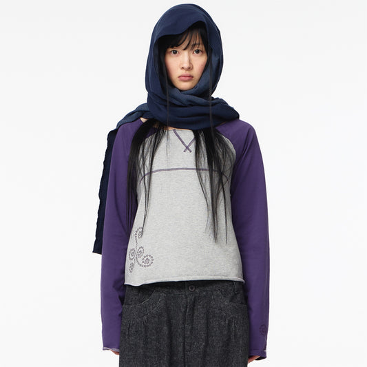 CUT-OFF RAGLAN LONG SLEEVE / PURPLE / カットオフラグランロングスリーブTシャツ