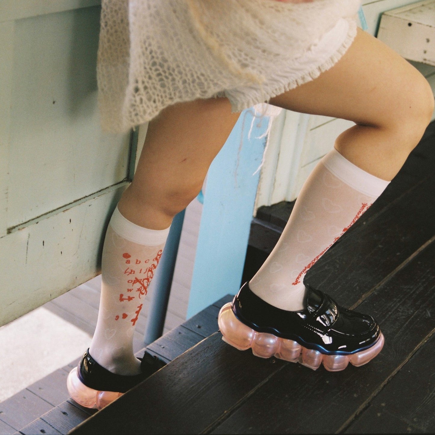 【SHEEP Limited】JEWELRY LOAFER / BLACK ENAMEL x PINK AURORA / groundsローファー