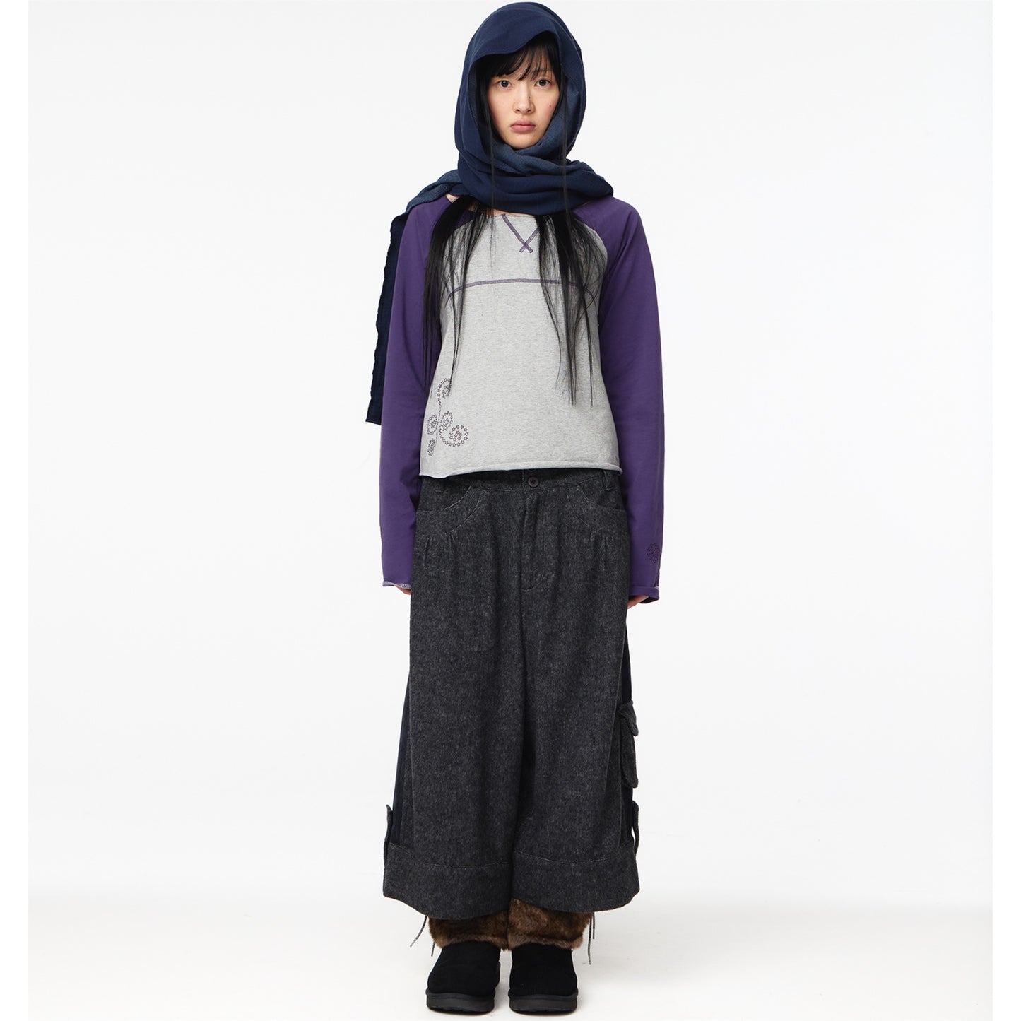 CUT-OFF RAGLAN LONG SLEEVE / PURPLE / カットオフラグランロングスリーブTシャツ