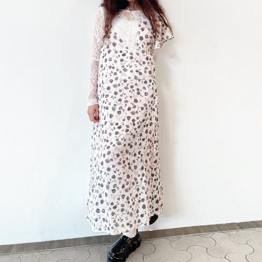 Francesca Dress / Print Pink x White lace / アシンメトリードレス