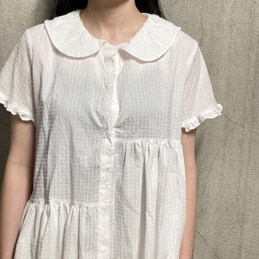 Textured Collar Top / White / テクスチャーブラウス
