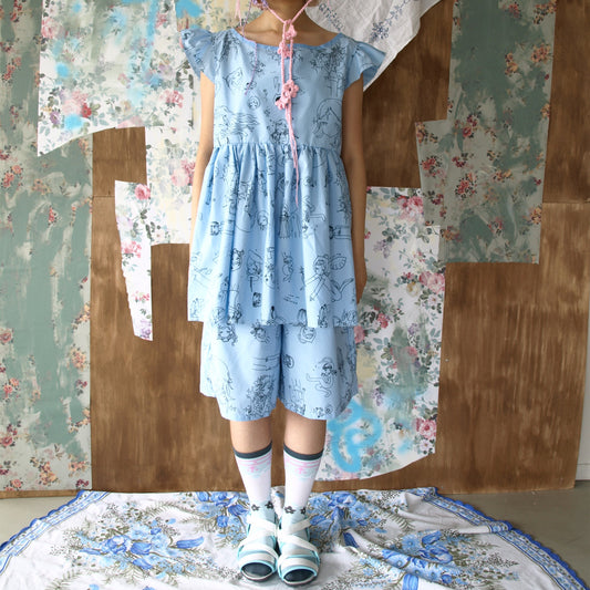 Megumi Okubo half pants / blue / 大久保惠コラボレーションハーフパンツ