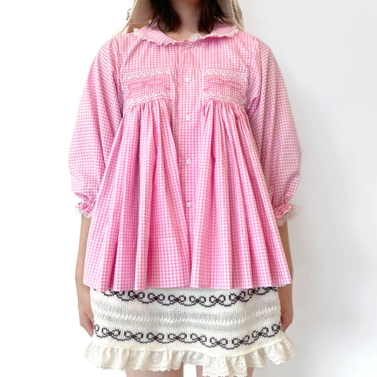 Smocking ribbon blouse / Pink / スモッキングリボンブラウス