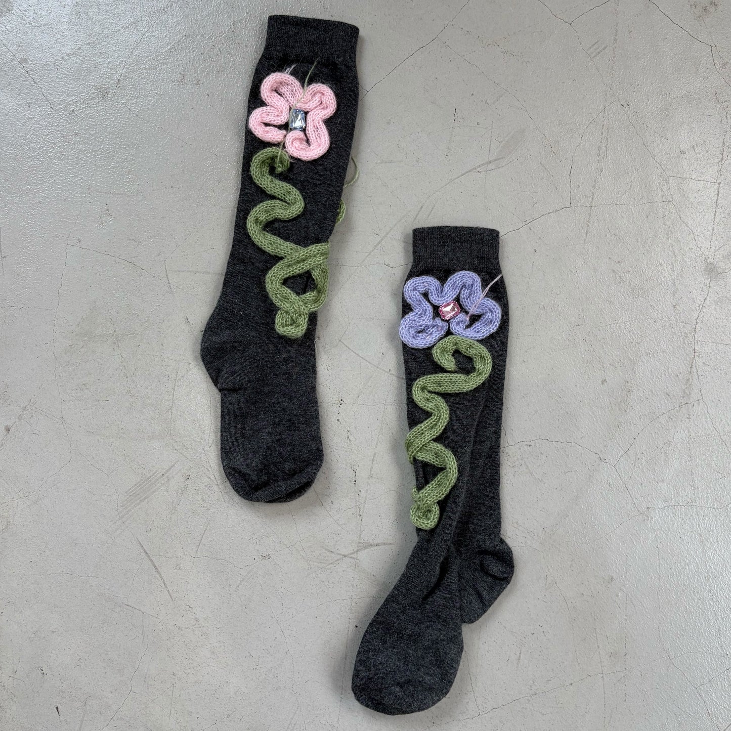 Flower socks / Grey / フラワーソックス