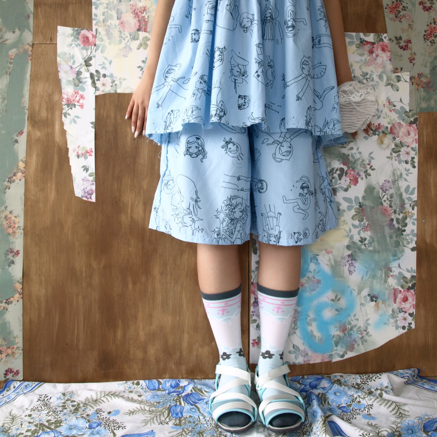 Megumi Okubo half pants / blue / 大久保惠コラボレーションハーフパンツ