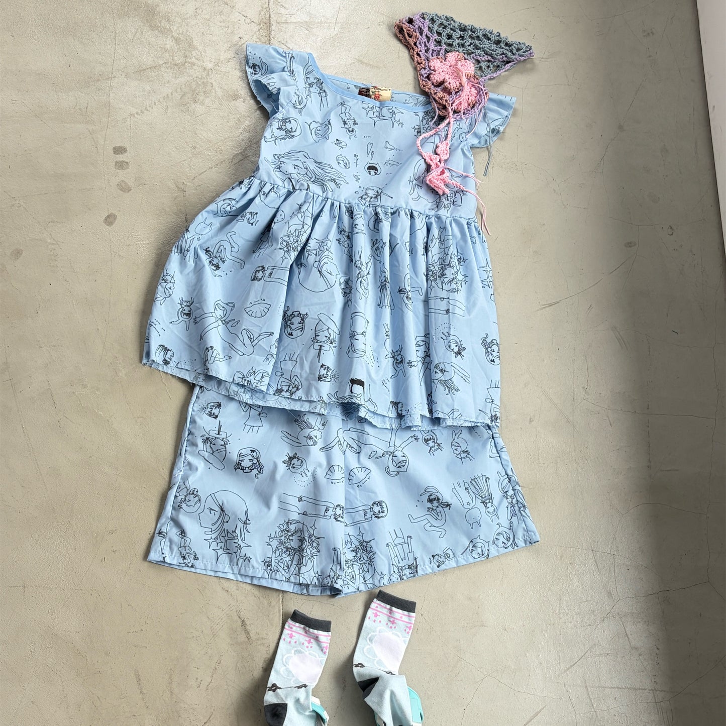 Megumi Okubo half pants / blue / 大久保惠コラボレーションハーフパンツ