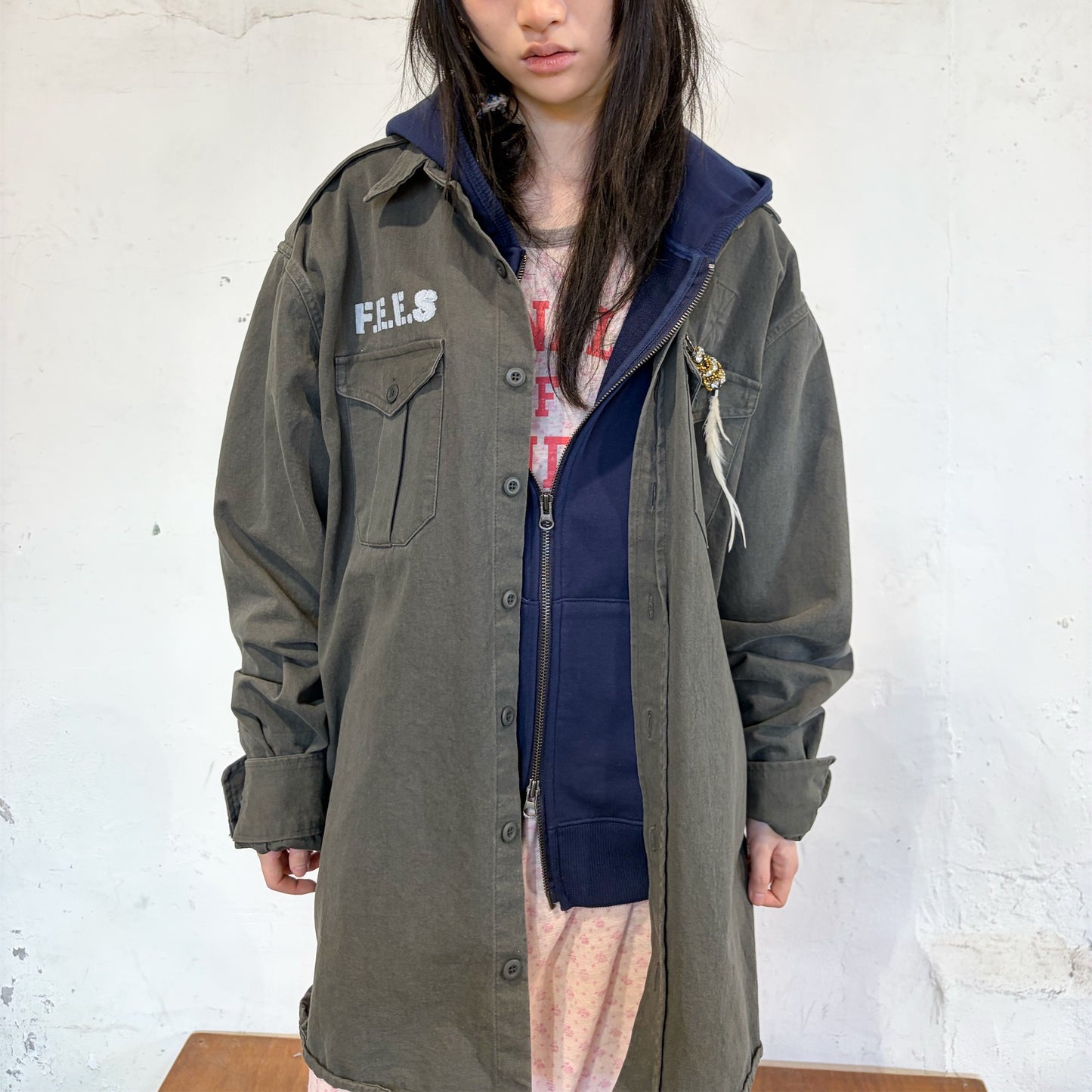 [F.E.E.S] boxy fatigue shirt / khaki / ボックスシャツ